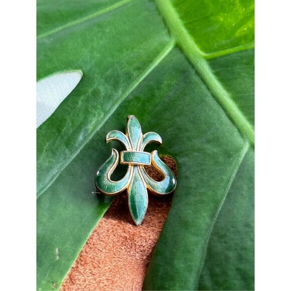 Antique Gold Fleur Di Lis Pendant Brooch - Picture 6 of 9